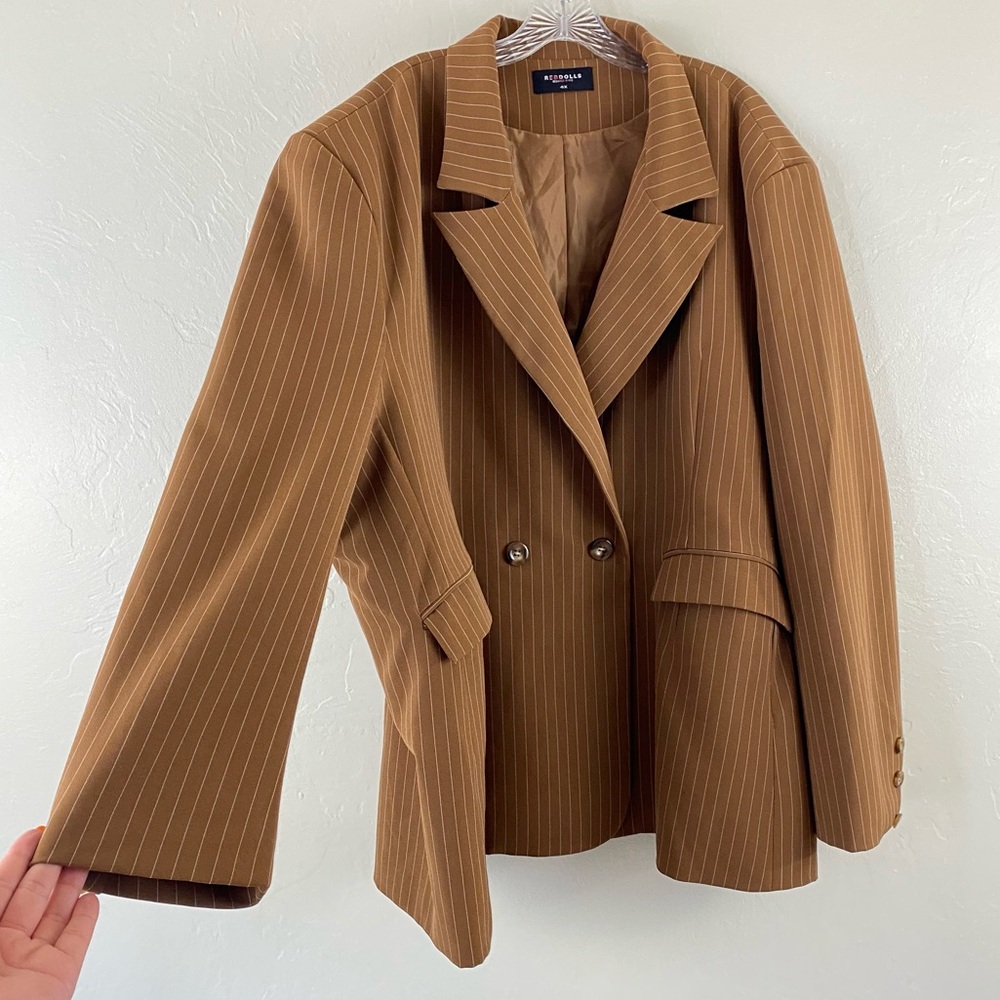Rebdolls Size 4X Tan & Cream Pin Stripe Oversized Full Sleeve Blazer Jacket